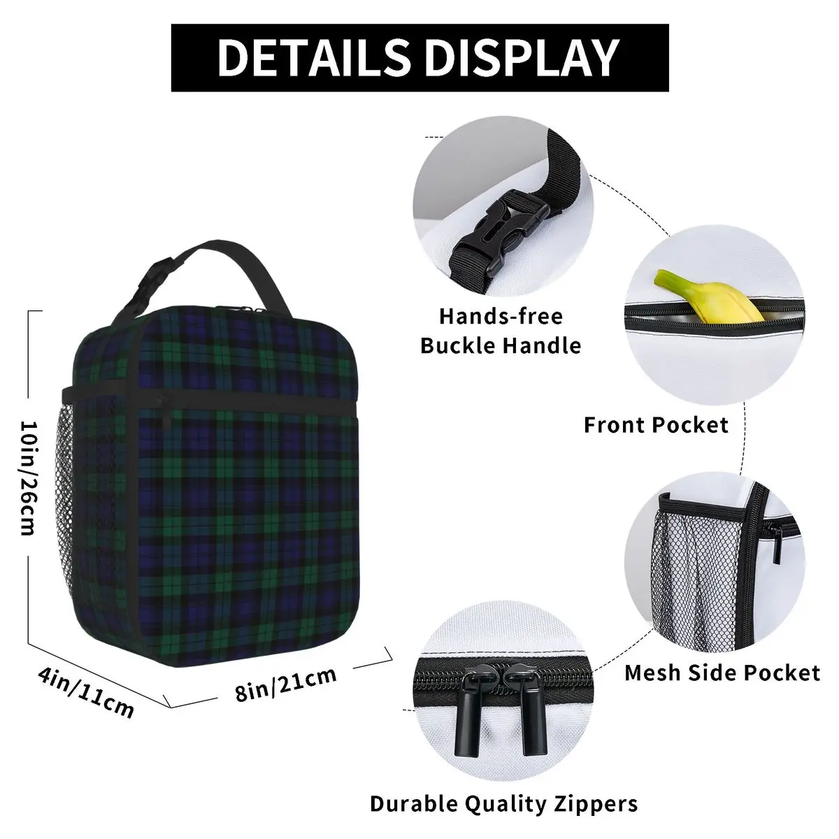 Blackwatch Tartan Modern Blue And Green Plaid Backpacks Bookbag Children School Bags Rucksack Lunch Bag Pen Bag Three-Piece Set