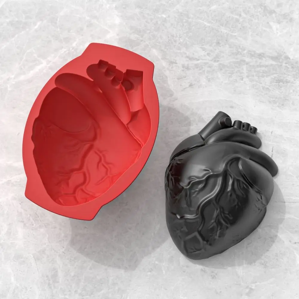 Silicone Heart Mold Human Brain Cake Mold Large Volume with Support Base Thicken Organs Mould Halloween Candy Chocolate Pudding