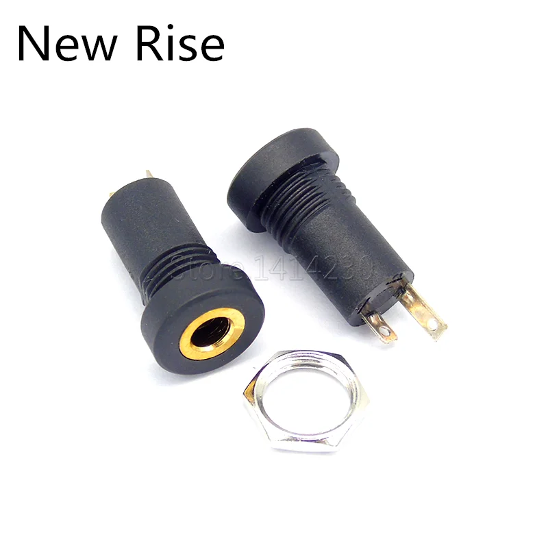 10 szt. 3,5 mm gniazdo mono jack audio 2-biegunowe czarne do montażu panelowego pozłacane z nakrętkami gniazdo słuchawkowe