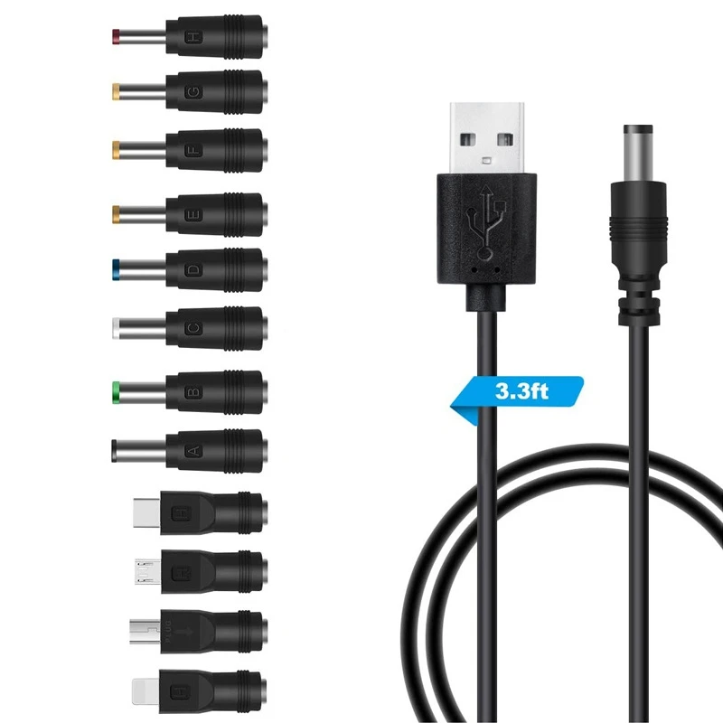 USB DC Power Cord Charging Cable DC Adapter Regulated Switching Power Supply With 12 Selectable Adapter Plugs