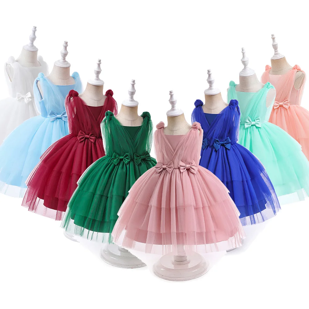 MQATZ Baby Clothes Flower Girls Pink Children Princess Evening Party Prom Host White Wedding Bridesmaid Summer Dress Ball Gown