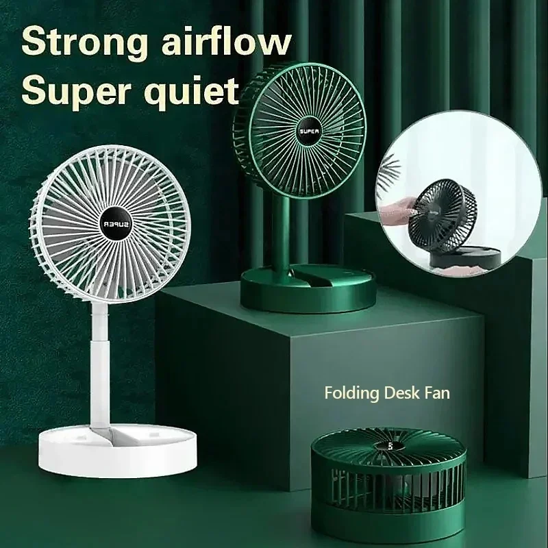 

Electric Stand Fan Portable Folding Fan USB Rechargeable Foldable Desktop Fan Mini Mute Fan 3 Speeds Adjustable Height