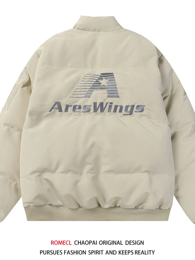 

Warmth Oversized Cotton Jaet Men's Embroidered Letter Thiened Casual Sle Stand Collar Long Sve Cleanfit Sle