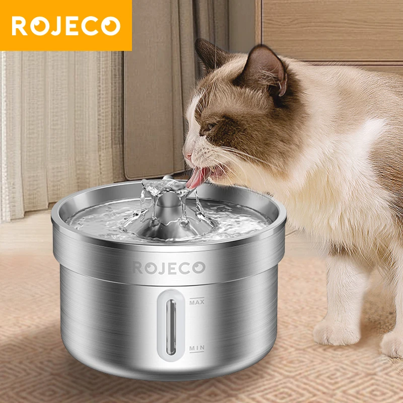 

ROJECO Automatic Cat Water Fountain Stainless Steel Pet Drinking Fountain for Cat Dogs Smart Water Purifier Cat Drinking Bowls