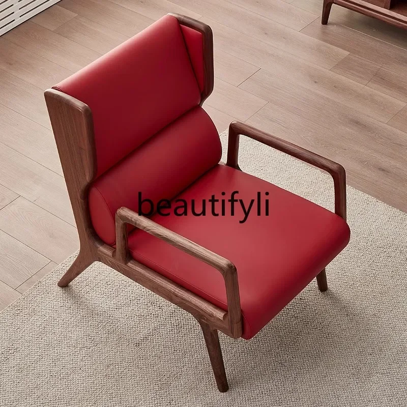 

ss New Chinese walnut solid wood chair single living room leisure chair balcony designer medieval sofa chair