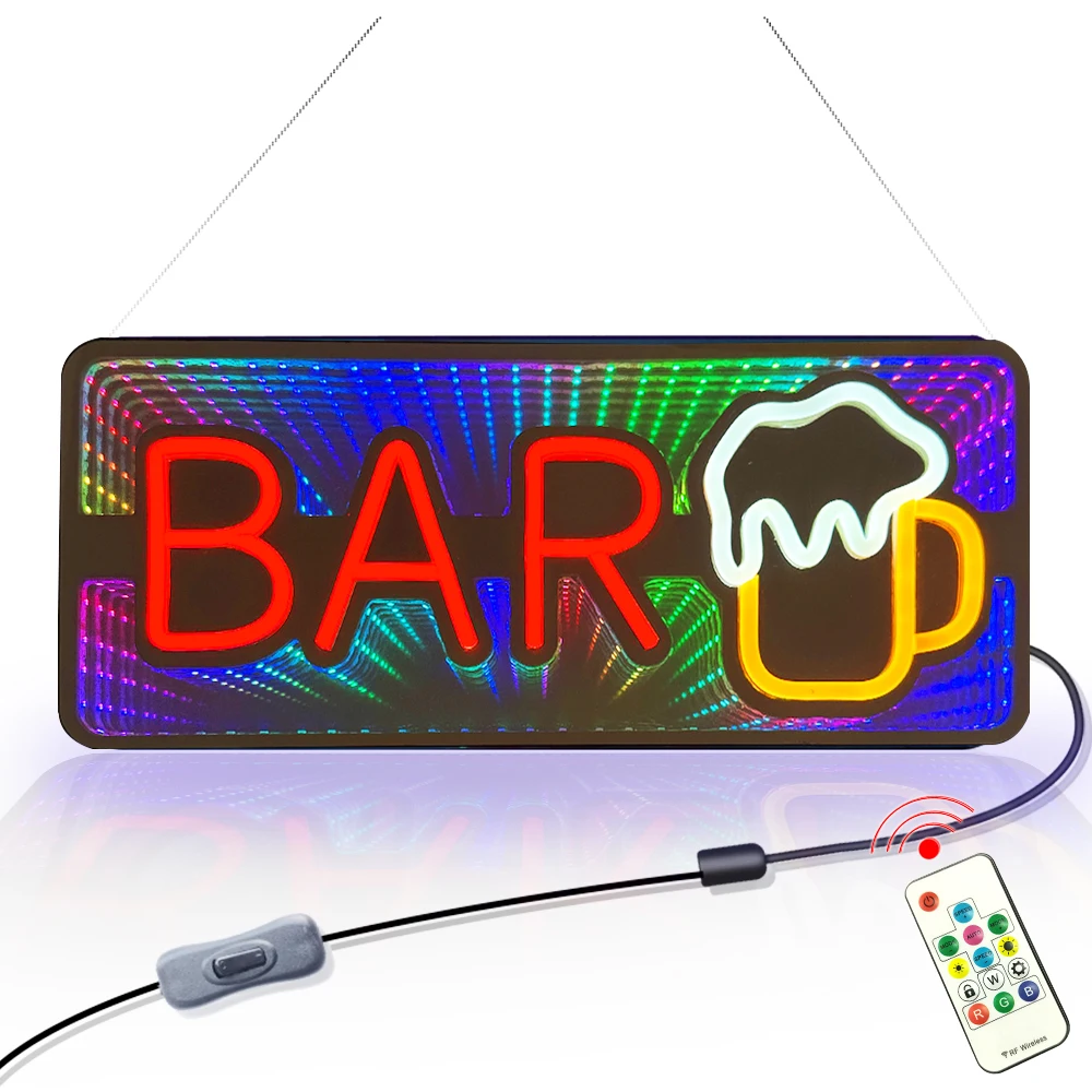 3D coffee lightbox BAR restaurant decoration sign, coffee tunnel neon light, color changing mirror light with remote control