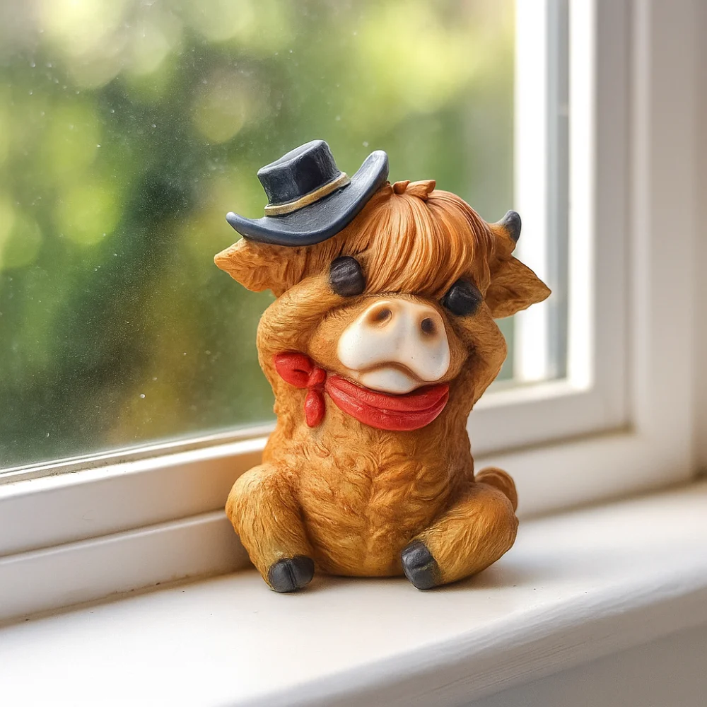 

Resin Cartoon Cow Ornament Handmad Statue Highland Cow Decor Animals Figure Ornament Animal Action Figure Desktop Decorative