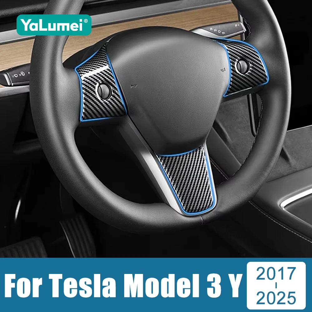 

ABS Carbon Car Steering Wheel Button Panel Trim Cover Stickers For Tesla Model 3 Y 2017 2018 2019 2020 2021 2022 2023 2024 2025