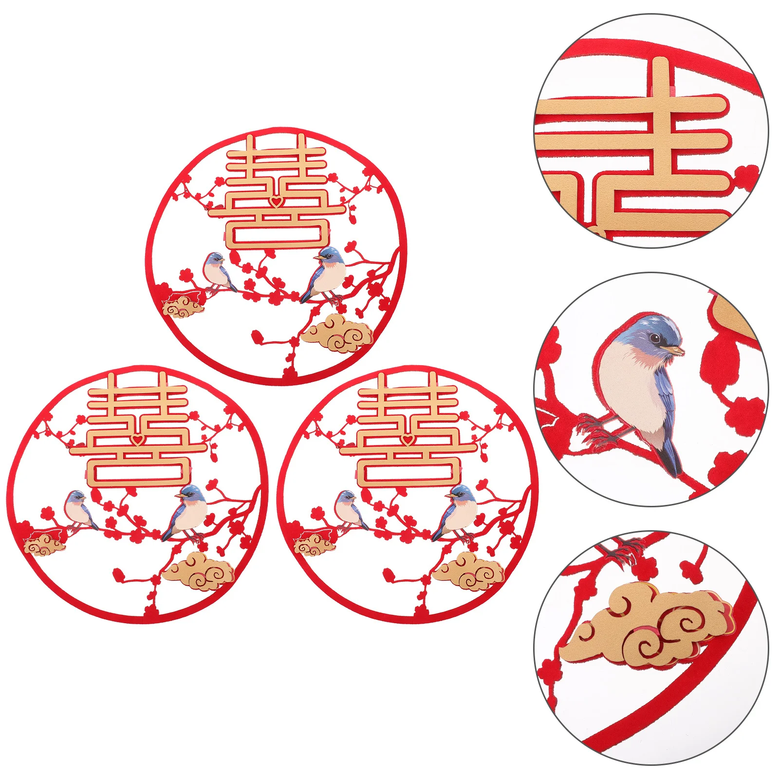 

3Pcs Xi Character Window Clings Red Theme Chinese Traditional Wedding Decors for Home Living Room Bedroom Balcony Door Decor