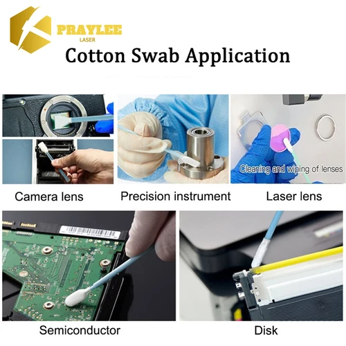 Imagen 2 del producto Praylee 100PCS Micro hisopo de algodón industrial para lentes de cabeza láser de fibra y espejos Limpieza Dus Off