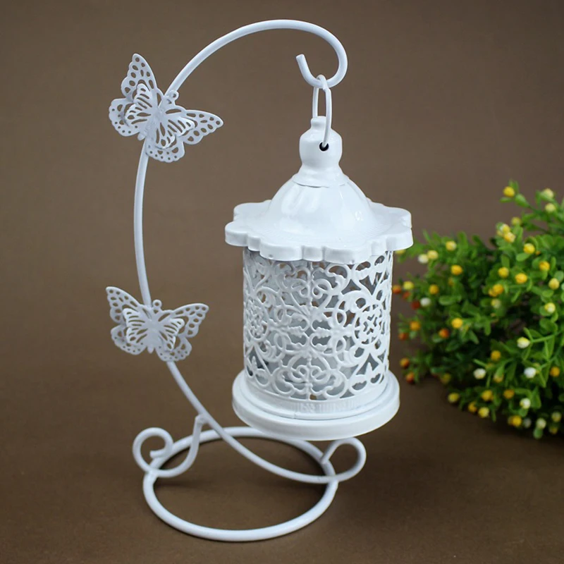 European Style Iron Hollow Bird Cage Candle Holder Butterfly Hook Decor Candle Holder Party Table Ornaments Home Decoration