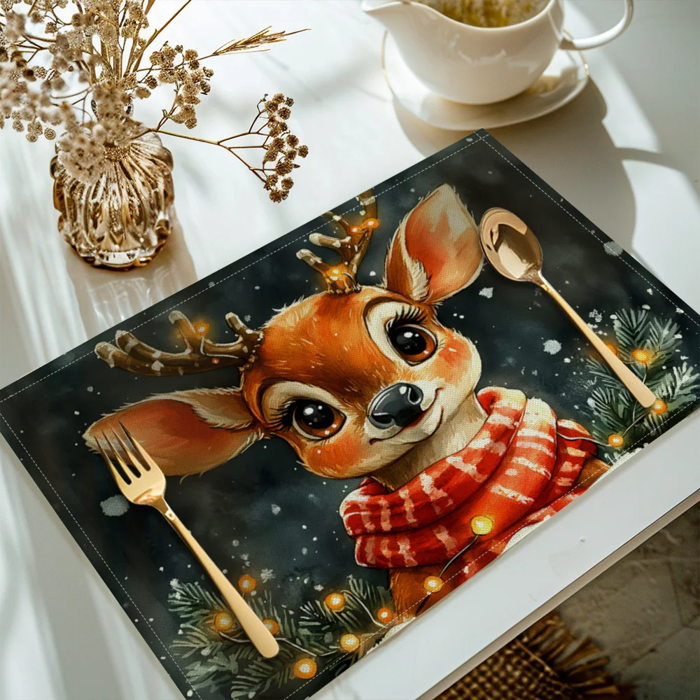 Suige Home Christmas Deer Placemats - 30x40cm Polyester Rectangular Table Mats For Kitchen Dining Decor,