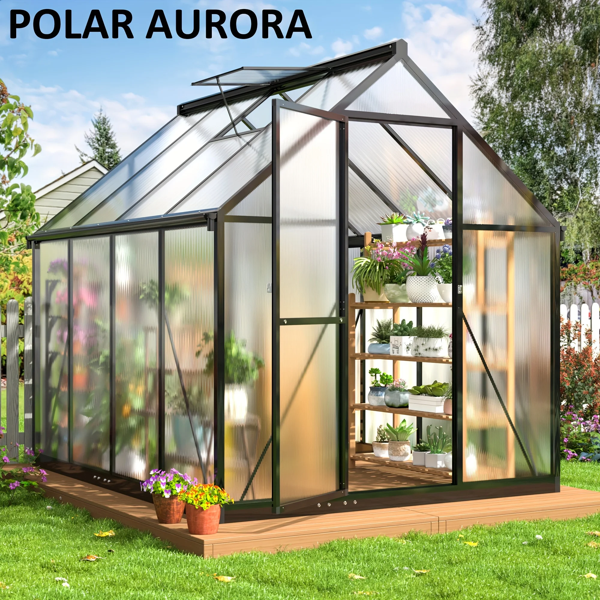 

Polar Aurora 6x7FT Polycarbonate Greenhouse, PC Panels & Aluminum Frame w/ Vent Windows - Walk-in Easy Assembly for Backyard