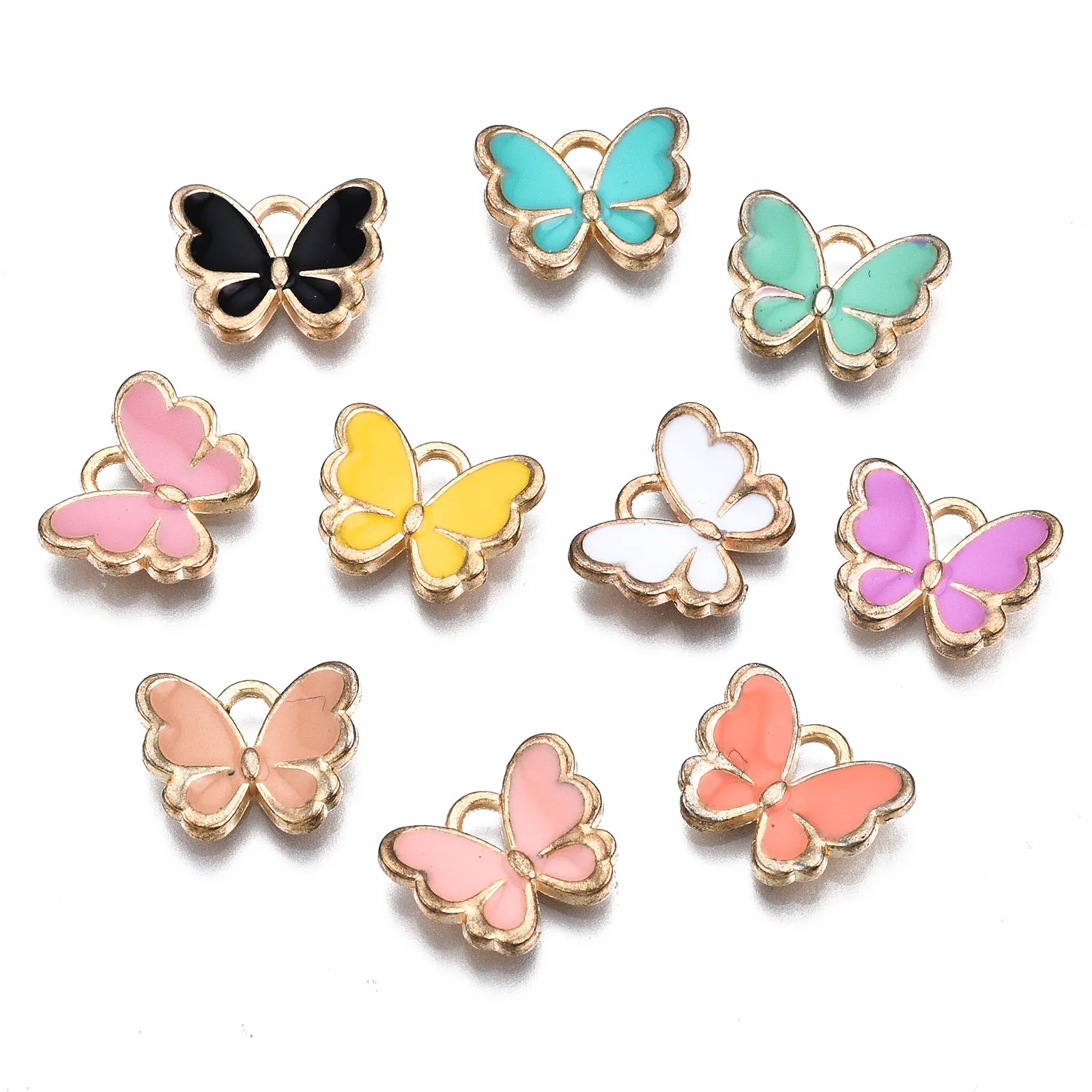 Pandahall 10pcs Butterfly Alloy Enamel Pendants With Hole Light Gold Color Charms For Necklace Bracelet Earring Jewelry Making