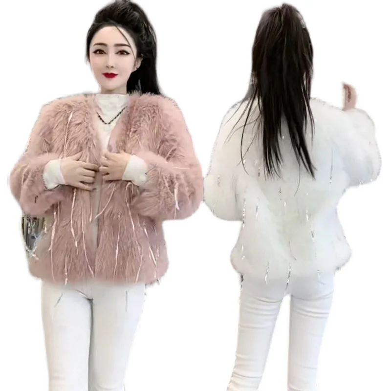 

Women's Clothing Fashion V-neck Faux Fur Coat Winter New