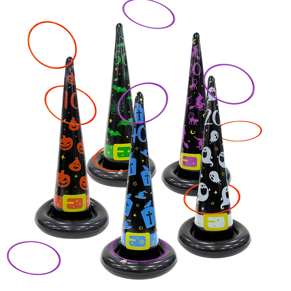 

Inflatable Witch Hat Ring Toss Game Toy Set Halloween Party Throwing Game Prop Party Decoration