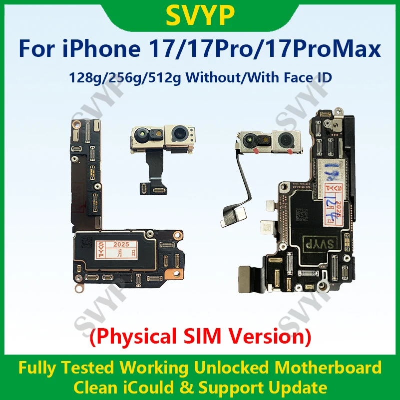 Полностью протестирована, 100% рабочая материнская плата для iPhone 17ProMax, материнская плата с разблокированным и очищенным идентификатором Face ID, пизическая SIM-версия iCloud