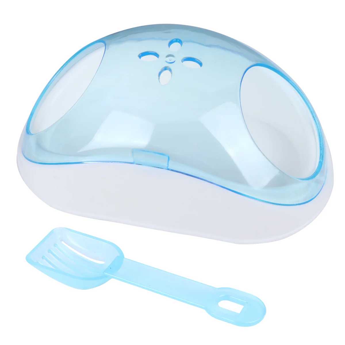 

Small Chinchilla Hamster Sand Bath Room House Durable Plastic Container With Scoop Sky-Blue Lightweight Portable Double