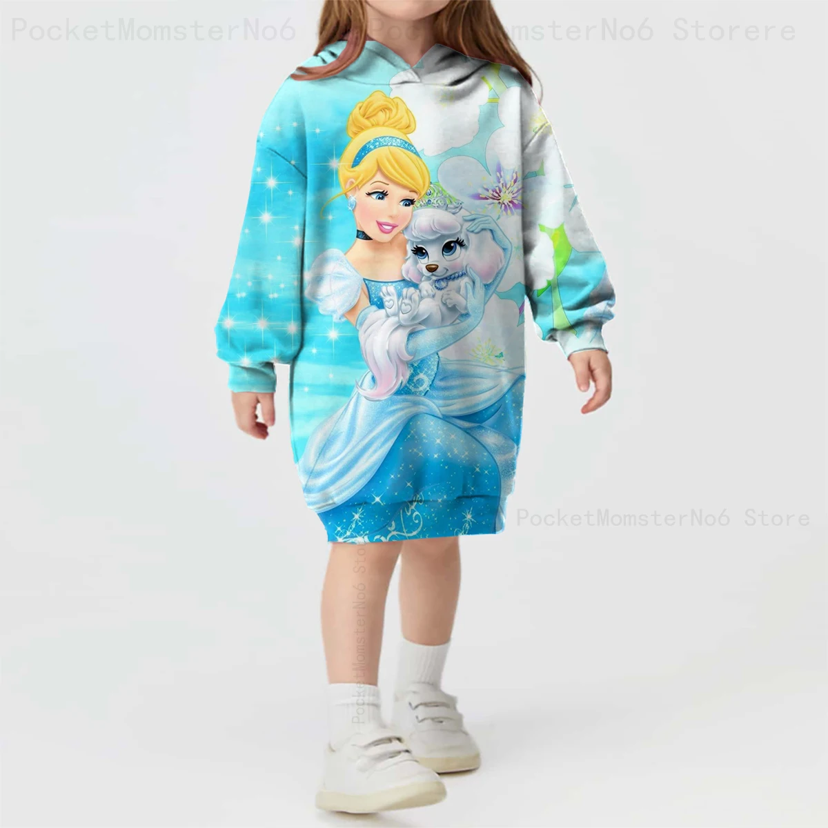 New Girls Sweater Dress Printed Casual Sportswear Sandy Princess Cinderella Cartoon Girls Hoodie Sweater