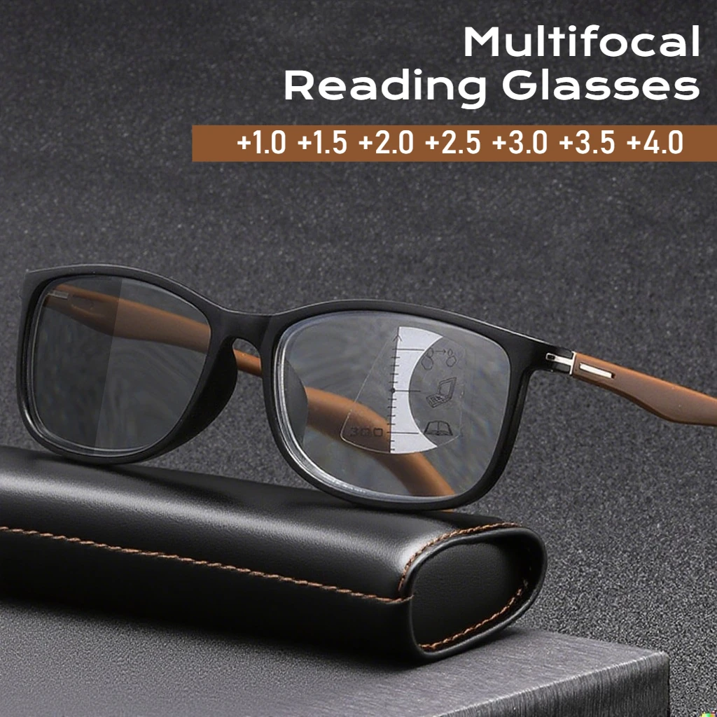 

Small Square Multifocal Photochromic Reading Glasses Men Business Presbyopia Glasses Anti Blue Light Color Changing Eyewear