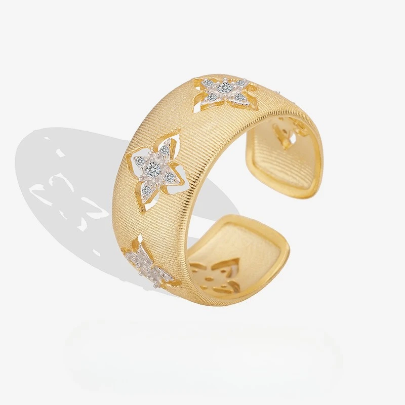 New Classic Wire Drawing Craft 925 Silver Ring for Women, Light Luxury, Niche Design, Color Contrasting Wide Edition Ring