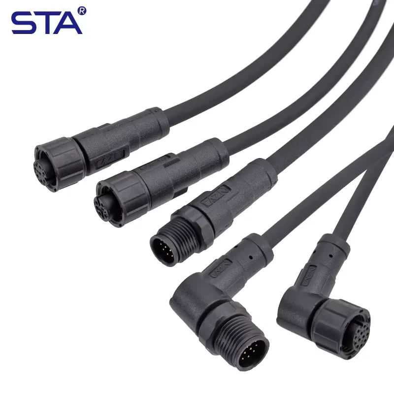 M12 Industrial Plastic Waterproof Connector Male Female Aviation Plug PVC TPU 1M Field Wireable Cable 2 3 4 5 6 8 12 17 Pin