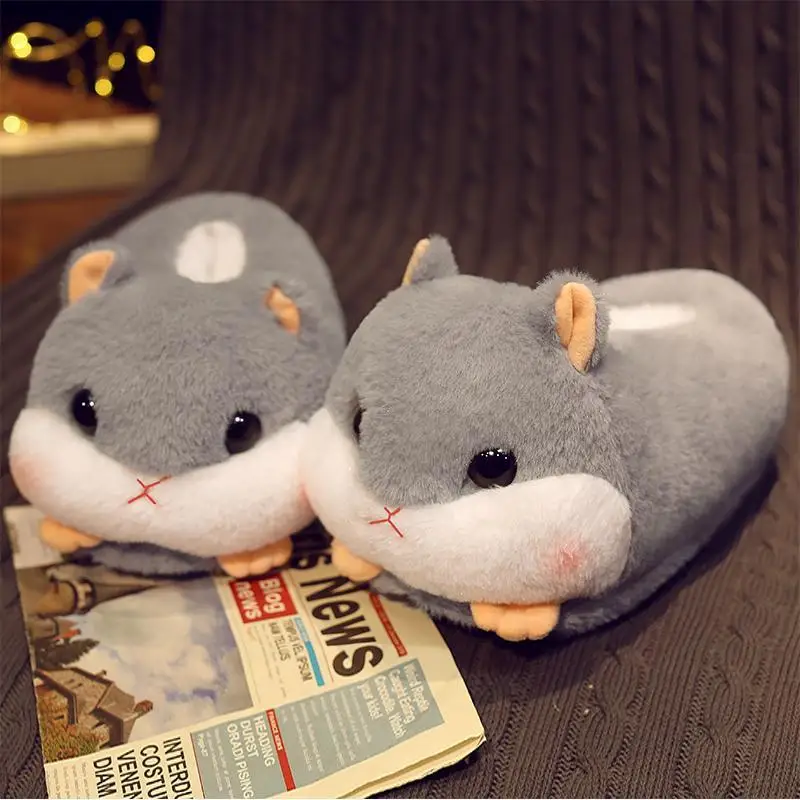 Sad Hamster Plush Slippers Home Soft Warm Furry Slides Women Cozy Indoor Floor Shoes 2022 Animal Slip On Loafer Slippers