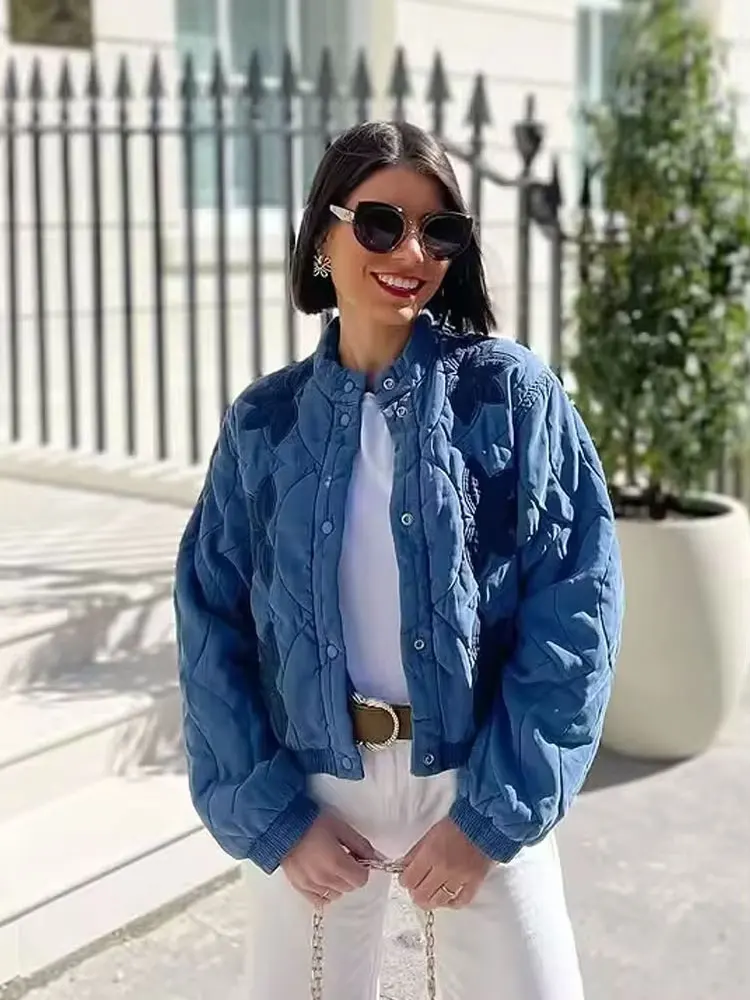 

HH Осенние женские пальто с вышивкой в стиле ретро, стеганая хлопковая однобортная водолазка с длинными рукавами, зимняя модная теплая куртка