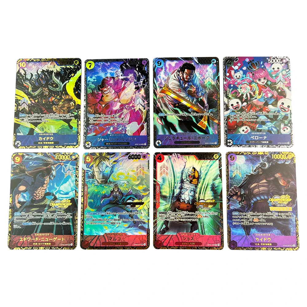 

8Pcs/set Anime One Piece OPCG DIY Champion Card OP01 Dracule Mihawk Kaidou Refractive hot stamping flash Card Collection Cards