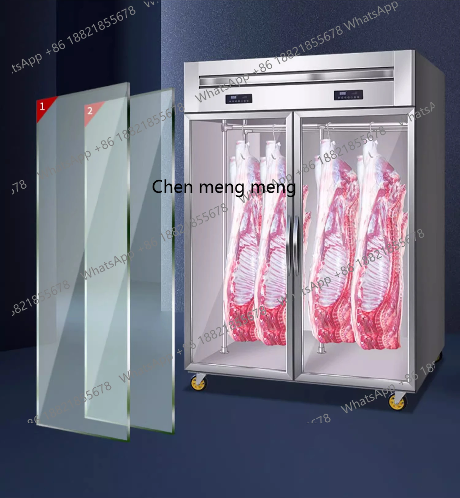 خزانة عرض اللحوم الطازجة العمودية المبردة التجارية للخنازير الكاملة وفريزر اللحوم الطازجة #1