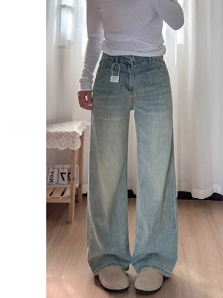 

Женские джинсы Light Wa Wide Leg Denim для фигуры типа «груша», весенние, новые, больших размеров, свободные, стройнящие, струящиеся, прямые брюки