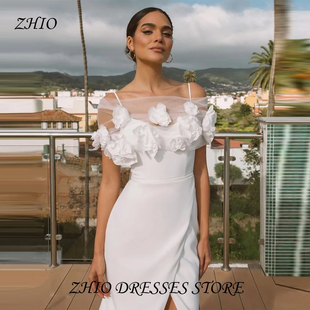 ZHIO رائع ثلاثية الأبعاد زهرة الجانب التماس المعكرونة فستان الزفاف عارية الذراعين فستان الزفاف Vestidos De Noiva مخصص plaçе вciones