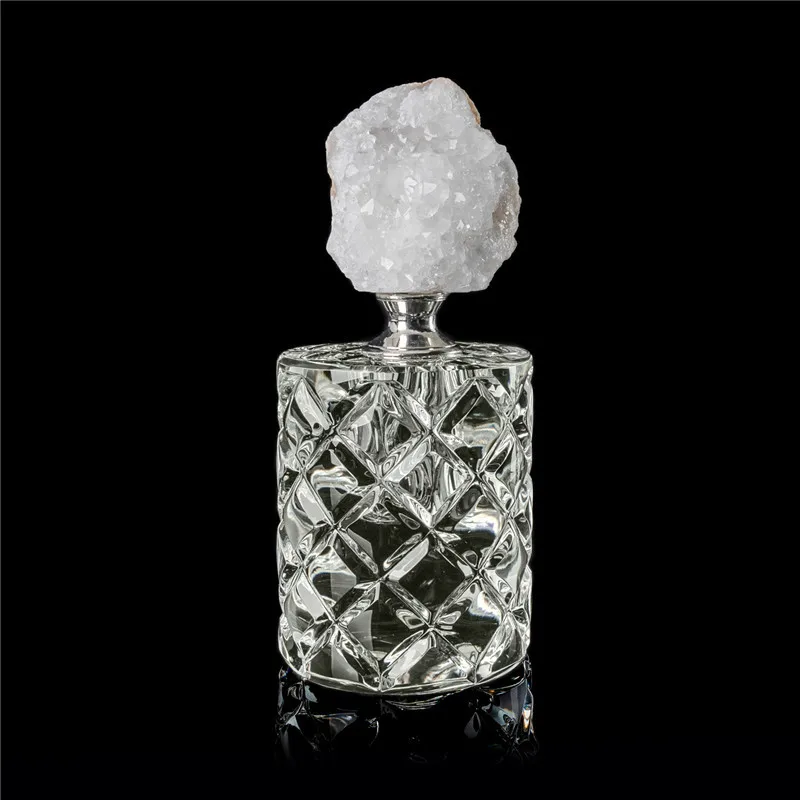 

Energy Real Agate Geode Perfume Bottle Healing Crystal Cluster Glass Oil Diffuse Bottles Meditation Aromatherapy Desk Decor New