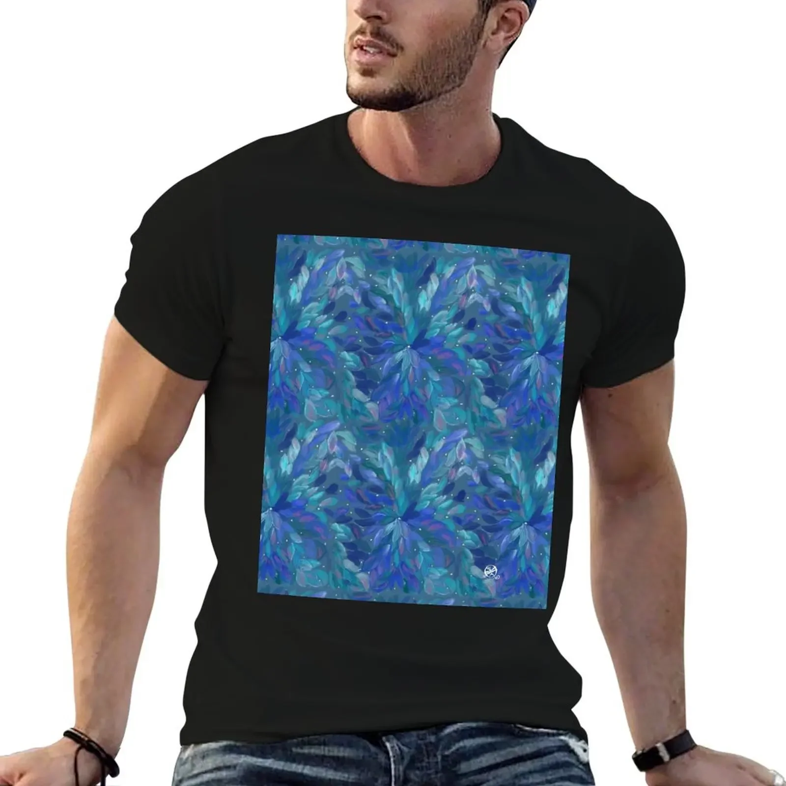 Magic blue leaf T-Shirt oversized t shirt Short sleeve tee mens t shirts casual stylish