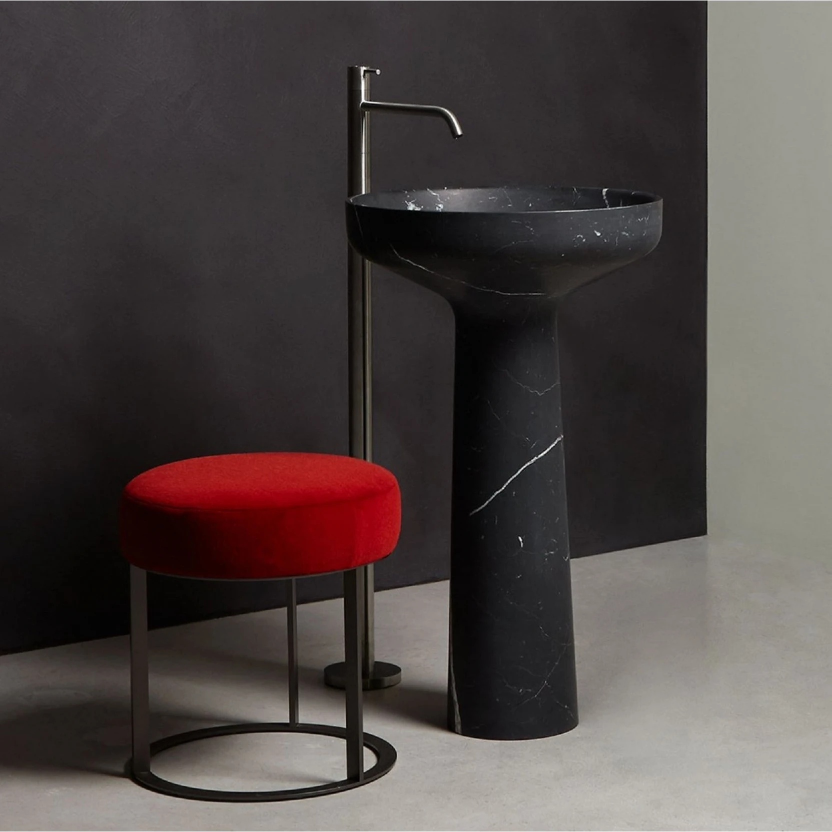Modern Polished Natural Stone Bathroom Sink Nero Marguia Marble Free Standing Wash Basin Pedestal for Villa Indoor Use 1 Year