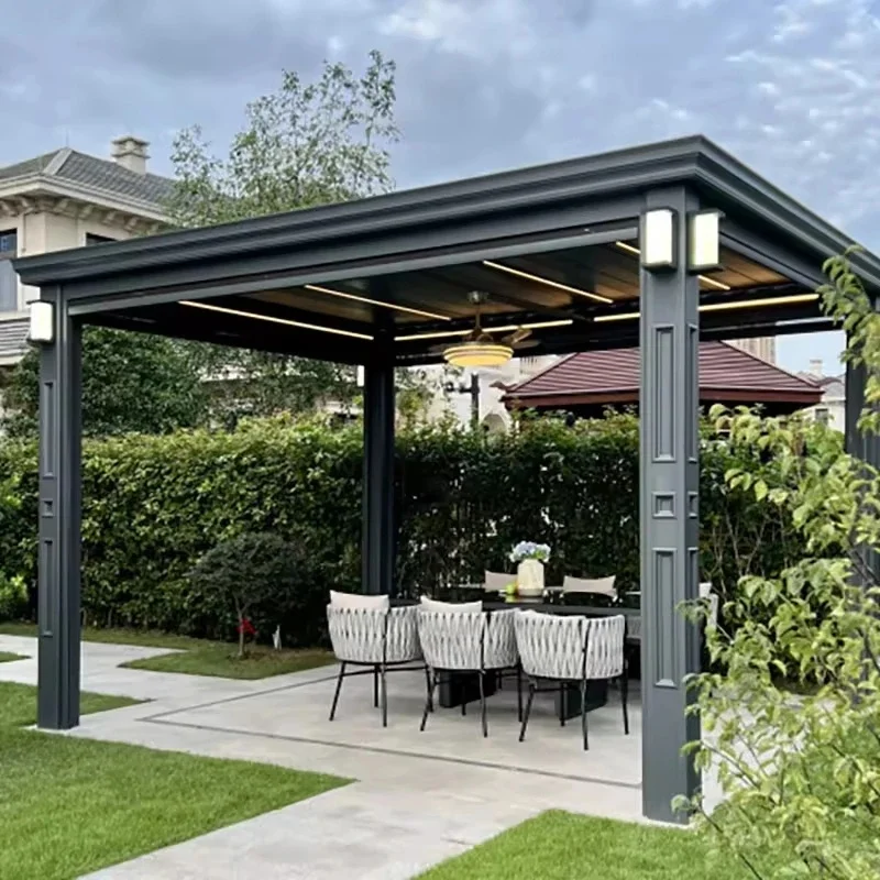 Anyhoo Modern Aluminum Alloy Metal Pergola Waterproof Windproof Louvered Roof 3x3 3x4 4x4 4x5 LED Optional Accessory