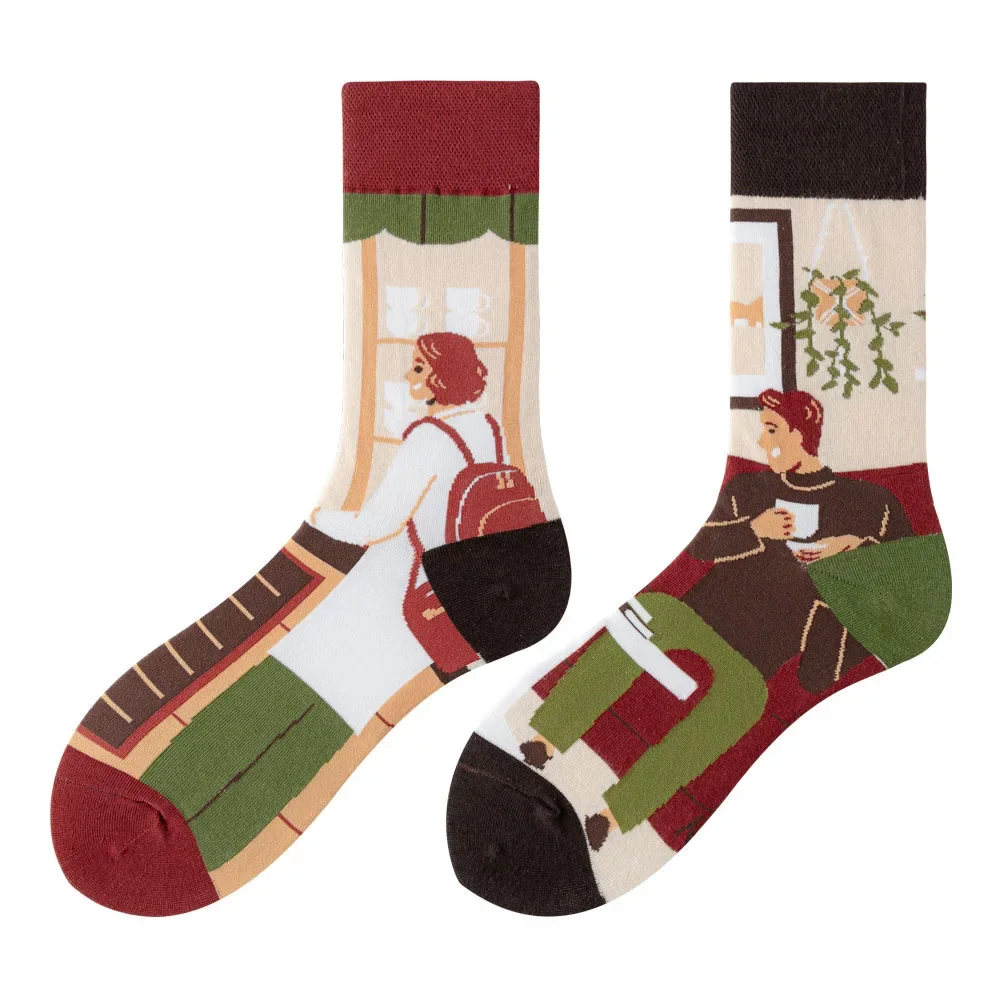 Hochwertige Baumwolle AB Socken Essen Muster Lange Röhre Lustige Glückliche Männer Socken Neuheit Skateboard Crew Lässige Verrückte Frau Socken – Detail 17