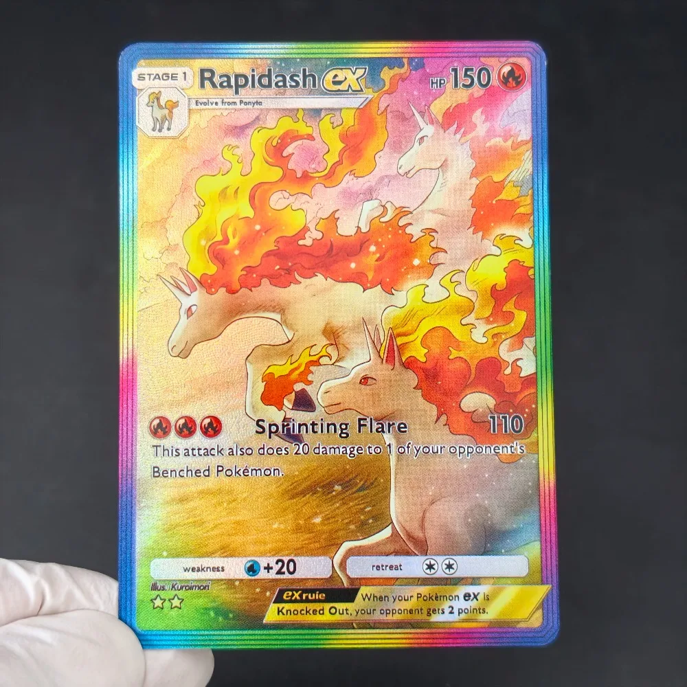 Proxy/TCG PKM Pocket Card Mega Ampharos Ex Greninja Jolteon Absol Rapidash Rainbow Gradient Holo Border Collection Cards view 3