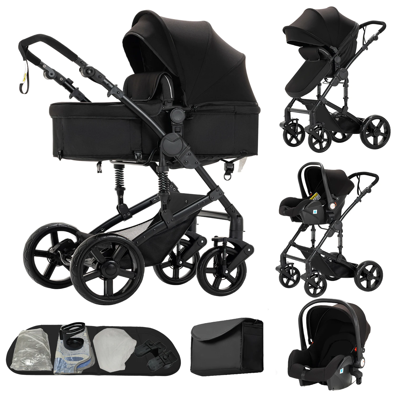 3-in-1 Baby-Kinderwagen-Reisesystem, umkehrbarer, wandelbarer Babywanne-Kinderwagen mit Babyautositz, Fünf-Punkt-Sicherheitsgurt, Ein-Fuß-Bremse, stoßdämpfende EVA-Räder mit großem Durchmesser,