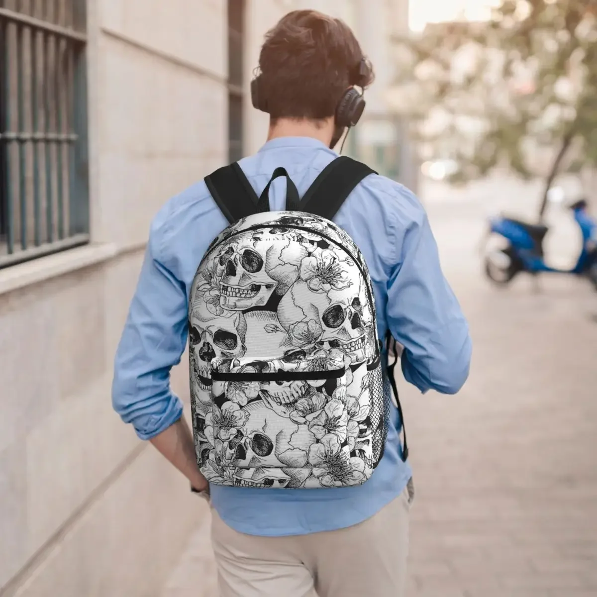 White Human Skull Sketching Art Student Backpack School Bag Hiking Travel Daypack for Men Women Bookbag Shoulder Bags