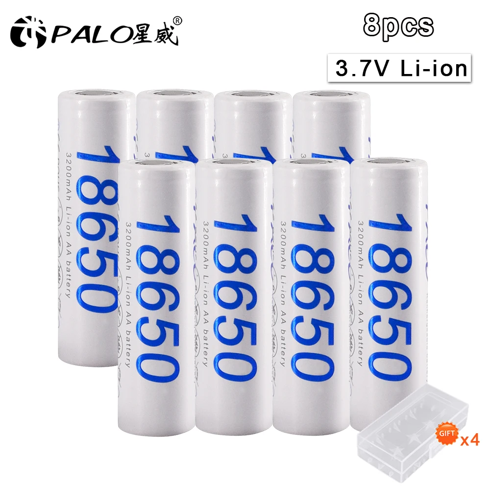 PALO 3-8pcs 18650 Lithium Rechargeable Battery 3200mAh 18650 Li-ion Batteries for Panasonic Flashlight electronic cigarettes