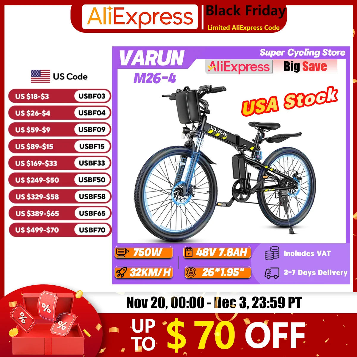 

VARUN M26-4 Adult Folding Ebike 750W Peak Motor 48V 7.8Ah Battery Mountain Off-Road Electric Bike 26*1.95" Tire Electric Bicycle