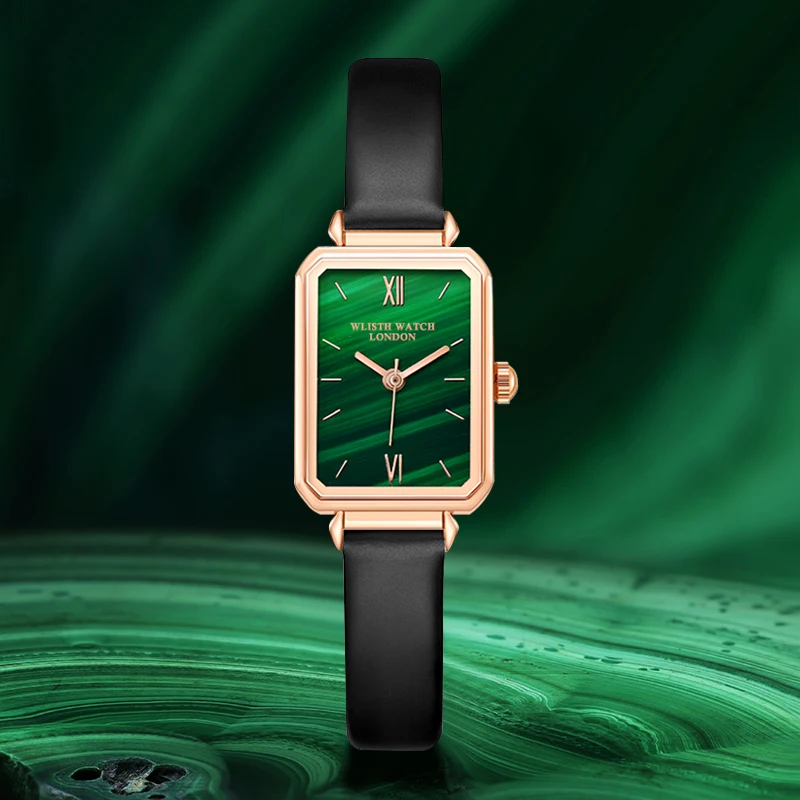 Fashionable women's temperament and minimalist Korean version student quartz women's rectangular dial green dial