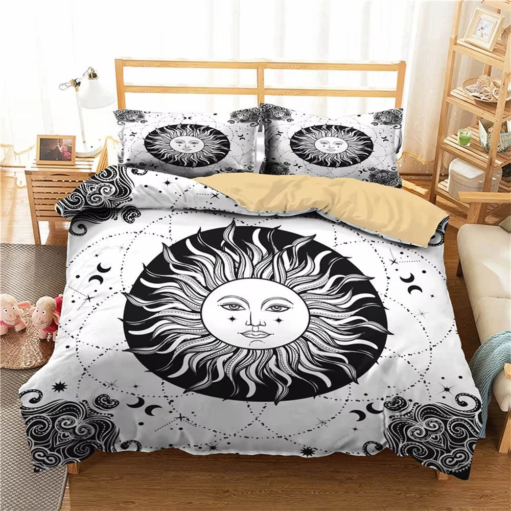 Sun and Moon Duvet Cover Full King Mystic Galaxy Comforter Cover Bohemian Constellation Bedding Set Stars Starry Sky Quilt Cover