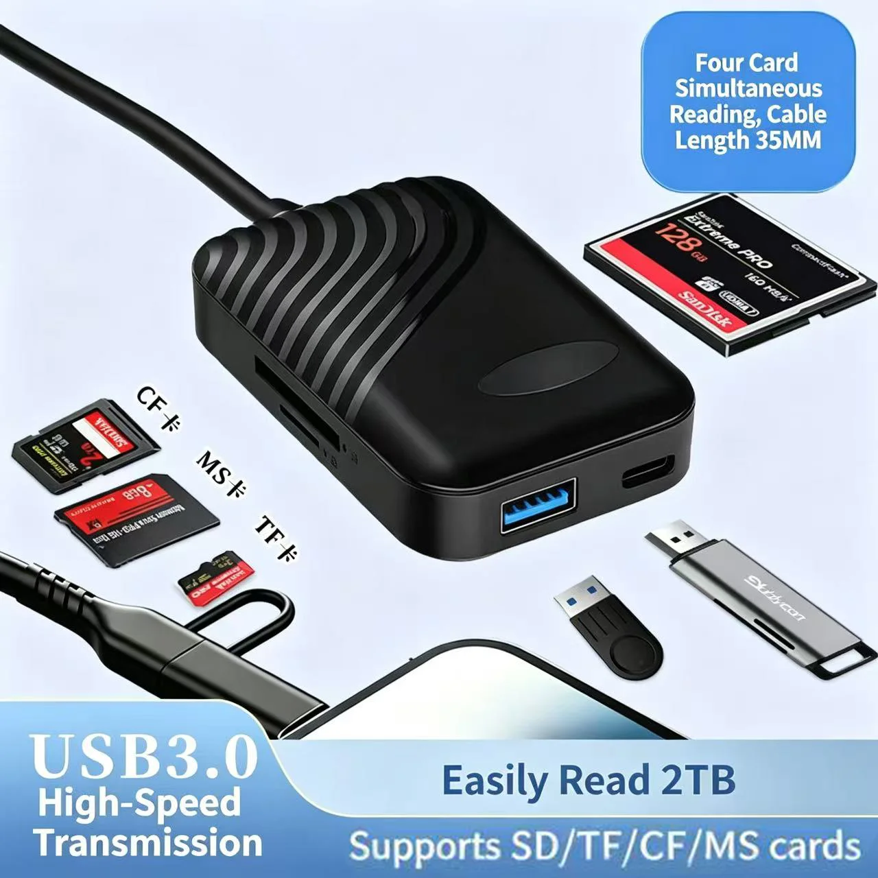 Image 6: Lecteur de cartes USB3.0 Type-C 8 en 1, adaptateur multi-cartes mémoire haute vitesse, prend en charge SD TF Micro SD CF MS pour ordinateur portable PC téléphone Android