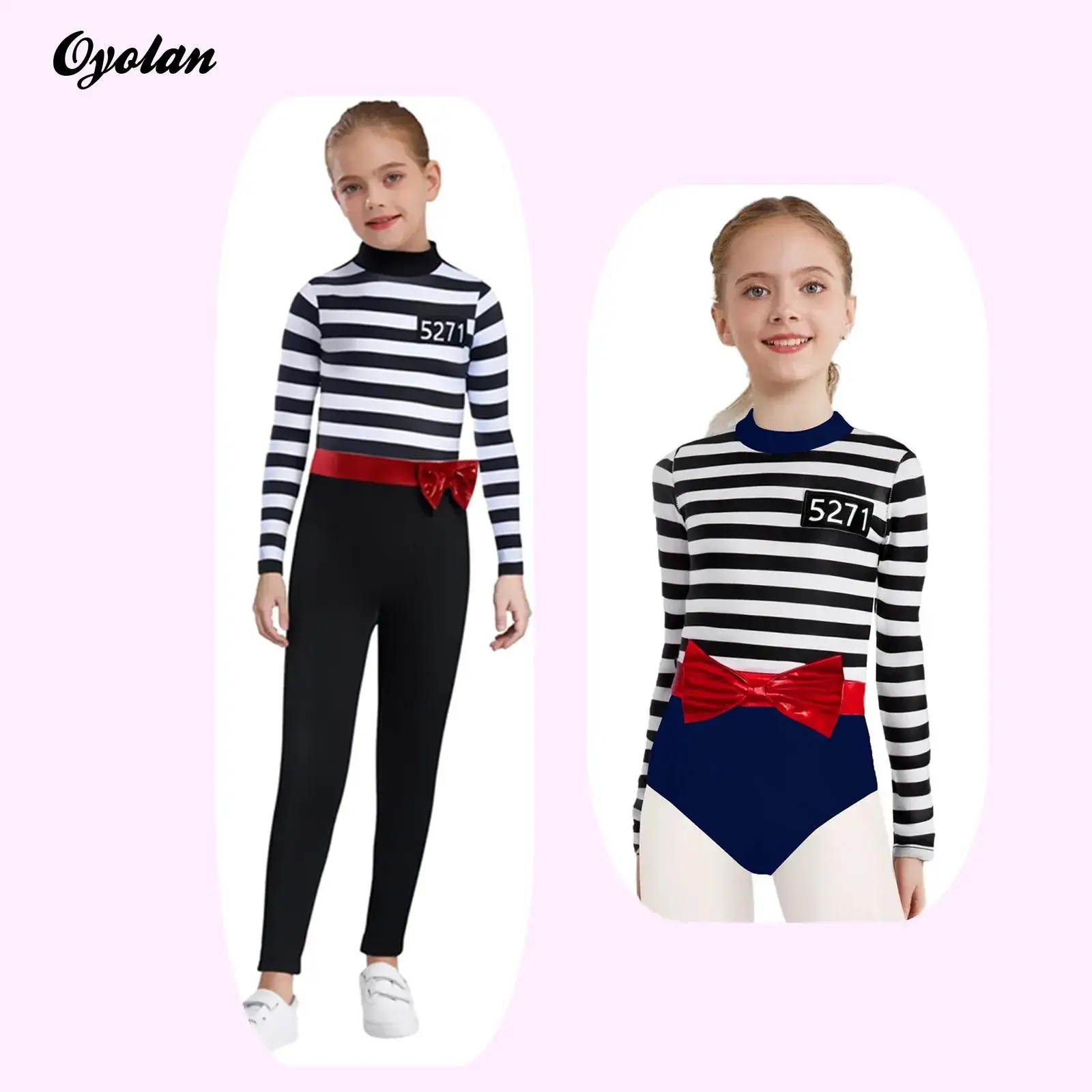 

Girls Gown Prisoner Cosplay Costume Jailbird Prison Criminal Halloween Outfits Back Invisible Zipper Stripes Pilot Jumpsuit