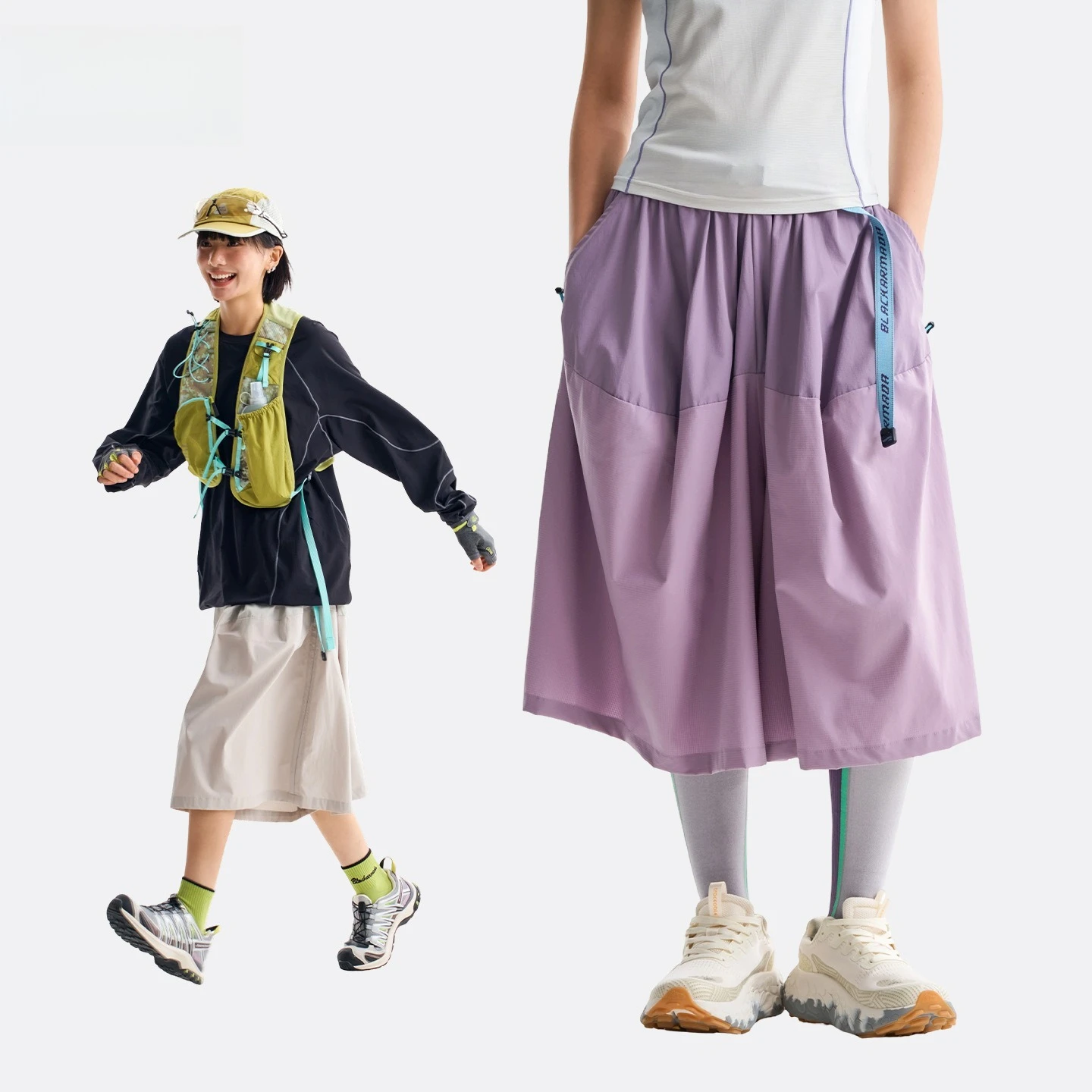 Women‘s Outdoor Cargo Long Skirt, Quick-Dry Hiking Skirt with Pockets, Low Saturation Color-Block for Camping Cooling