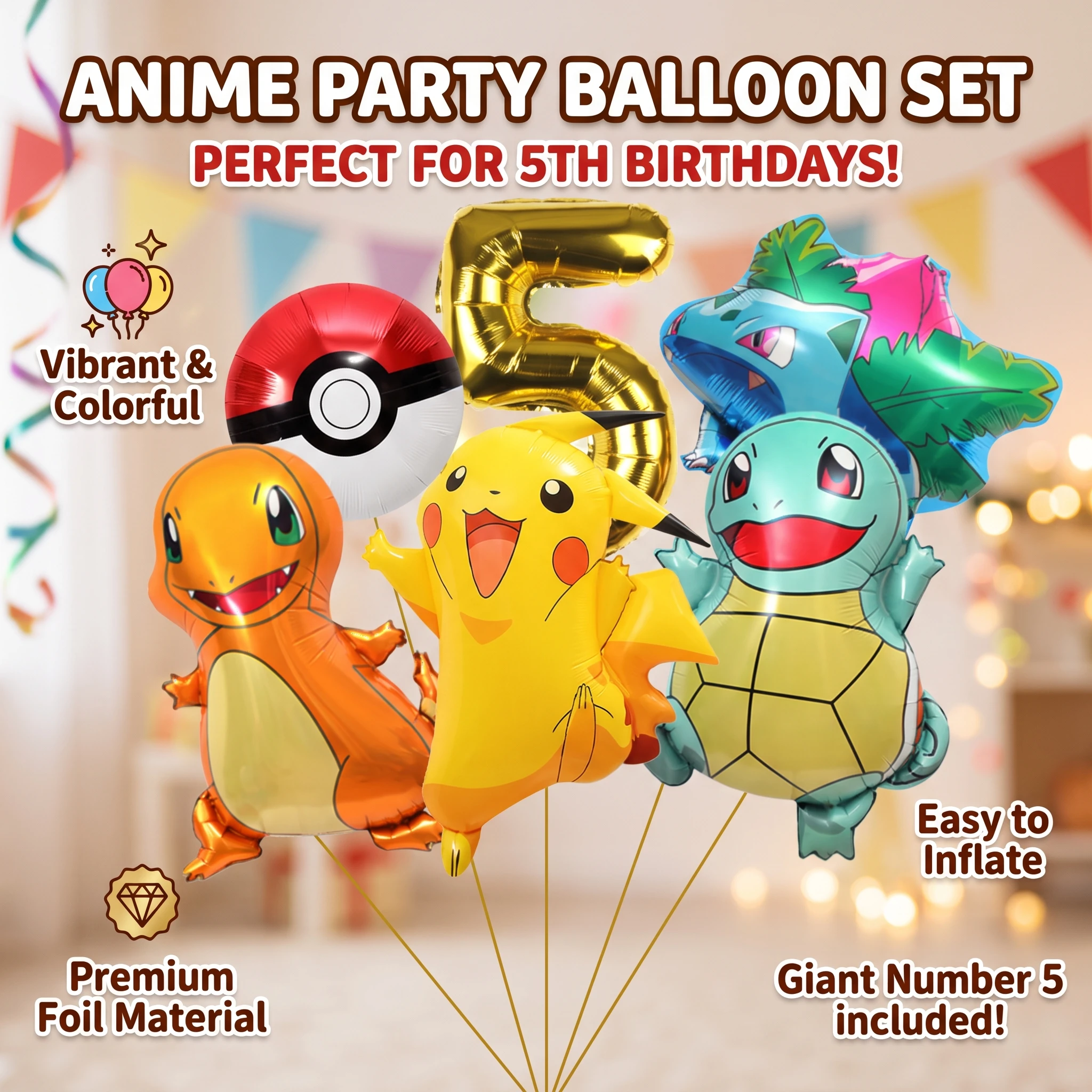 Cartoon Character Balloon Kit for Party Backdrop Decor, Reusable Foil and Latex Balloon Pack for Themed Birthday Celebration