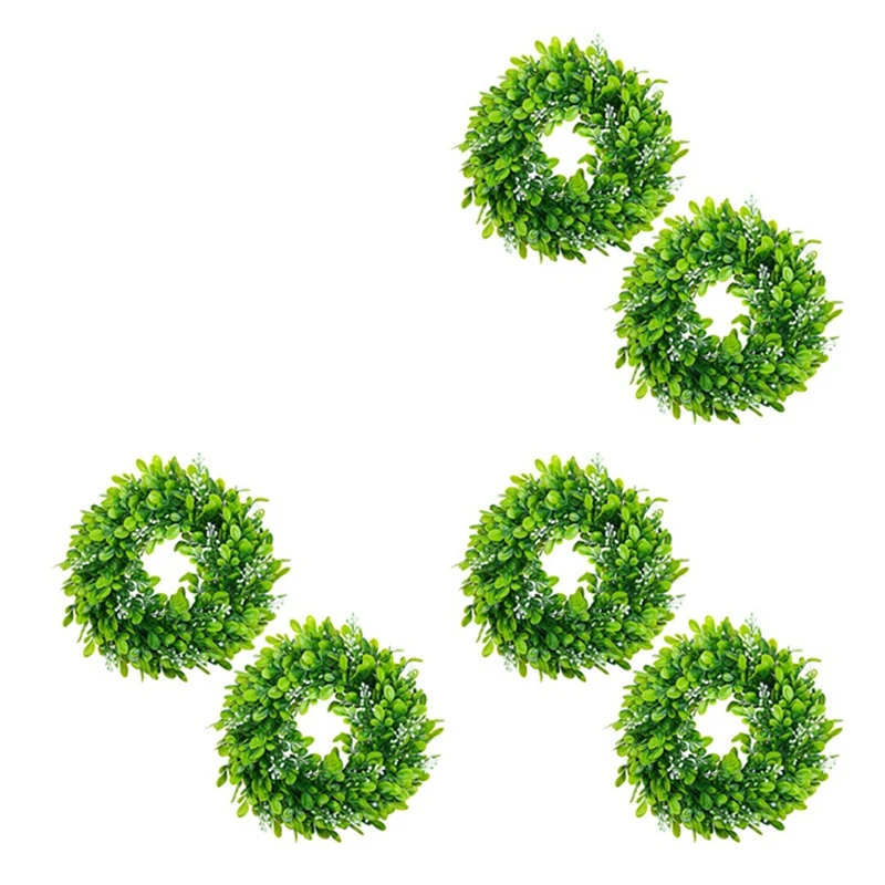 

BMBY-6 Pack Artificial Boxwood Wreath Faux Artificial Green Leaves Wreath Front Door Hanging Wreath Decoration, 10 Inches