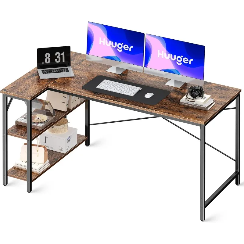 L Shaped Desk, 55 Inches Computer Desk with Reversible Storage Shelves, Gaming Desk, Corner Desk Home Office Desks, Writing